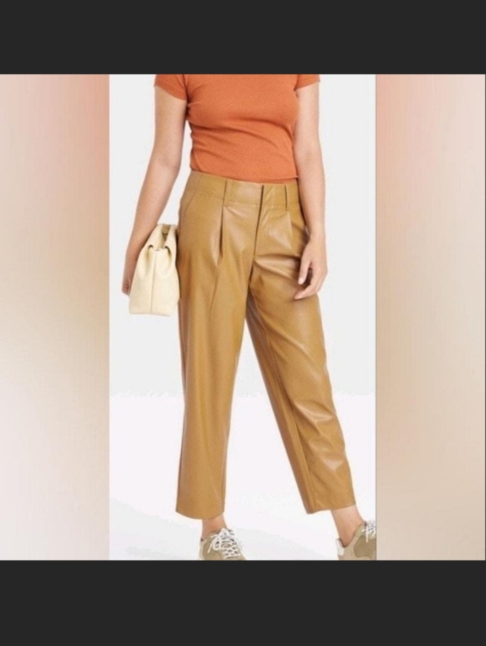 8 a new day Vegan Faux Leather Pants Camel Tan 70s 80s 90s Retro Office Baddie